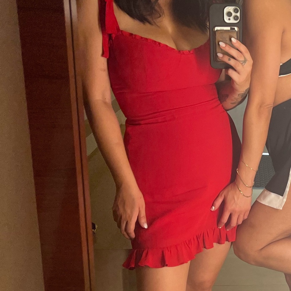 Reformation Red Ruffle Mini Dress - Picture 4 of 4